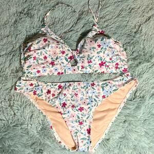 Kona Sol Floral Bikini Set - White, Pink & Blue - Large